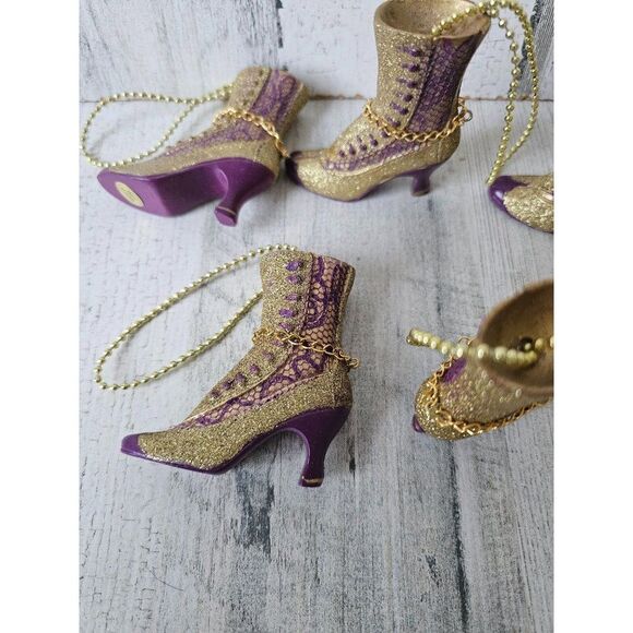 Boot shoe heel glitter gold purple ornament Xmas vintage tree set - Picture 9 of 9